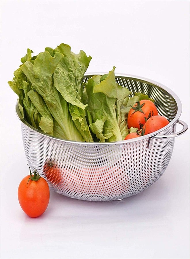 JUGTE Stainless Steel Micro-Perforated Rice Washing Basket Bowl Multipurpose use of Mesh Strainer Bowl Strainer with Handle for Kitchen Vegetable Storing and Straining Sieve Colander Sifter (12 INCH) - Image 1